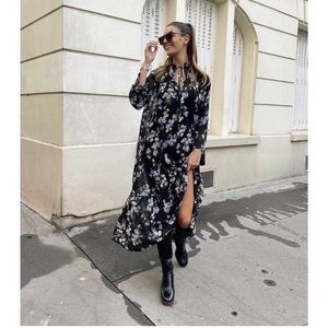 H&M long chiffon black floral maxi dress